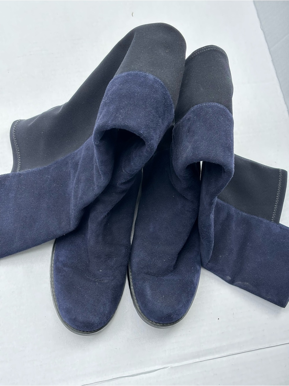 Stuart Weitzman 5050 Suede Over-The-Knee Boots Navy Blue Black Size 7.5 Luxury